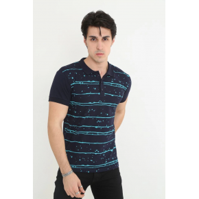 Erkek polo Yaka tişört Slim Fit Pike Çizgili  Kısa kol T-Shirt - Lacivert