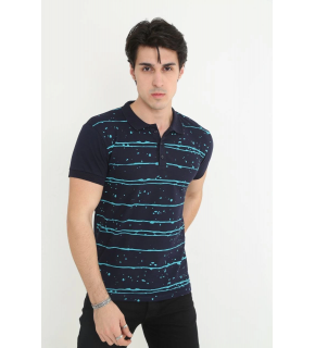 Erkek polo Yaka tişört Slim Fit Pike Çizgili  Kısa kol T-Shirt - Lacivert