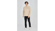 Erkek Yarım Fermuarlı Baskılı 3 iplik pamuklu sweatshirt - Bej Erkek Yarım Fermuarlı Baskılı 3 iplik pamuklu sweatshirt - Bej