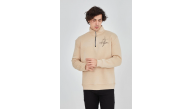 Erkek Yarım Fermuarlı Baskılı 3 iplik pamuklu sweatshirt - Bej Erkek Yarım Fermuarlı Baskılı 3 iplik pamuklu sweatshirt - Bej