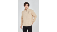 Erkek Yarım Fermuarlı Baskılı 3 iplik pamuklu sweatshirt - Bej Erkek Yarım Fermuarlı Baskılı 3 iplik pamuklu sweatshirt - Bej