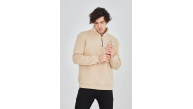 Erkek Yarım Fermuarlı Baskılı 3 iplik pamuklu sweatshirt - Bej Erkek Yarım Fermuarlı Baskılı 3 iplik pamuklu sweatshirt - Bej