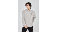Erkek Yarım Fermuarlı Baskılı 3 iplik pamuklu sweatshirt - Boyalı Gri Erkek Yarım Fermuarlı Baskılı 3 iplik pamuklu sweatshirt - Boyalı Gri