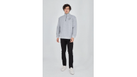 Erkek Yarım Fermuarlı Baskılı 3 iplik pamuklu sweatshirt - Gri Erkek Yarım Fermuarlı Baskılı 3 iplik pamuklu sweatshirt - Gri