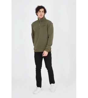 Erkek Yarım Fermuarlı Baskılı 3 iplik pamuklu sweatshirt - Yeşil