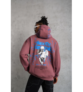 Erkek 3 İplik Pamuklu Kapüşonlu Baskılı Cepli Sweatshirt Hoodie - Gül Kurusu