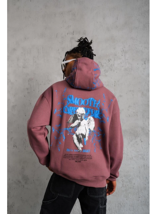 Erkek 3 İplik Pamuklu Kapüşonlu Baskılı Cepli Sweatshirt Hoodie - Gül Kurusu Erkek 3 İplik Pamuklu Kapüşonlu Baskılı Cepli Sweatshirt Hoodie - Gül Kurusu