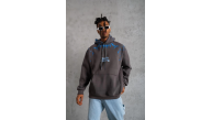 Erkek 3 İplik Pamuklu Kapüşonlu Baskılı Cepli Oversize Sweatshirt Hoodie - Gri Erkek 3 İplik Pamuklu Kapüşonlu Baskılı Cepli Oversize Sweatshirt Hoodie - Gri