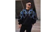 Erkek Yıldırım Baslılı Bisiklet Yaka 3 iplik pamuklu Sweatshirt - Siyah Erkek Yıldırım Baslılı Bisiklet Yaka 3 iplik pamuklu Sweatshirt - Siyah