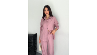 Kadın Gömlek Pantolon ikili Alt-Üst Takım - Toz Pembe Kadın Gömlek Pantolon ikili Alt-Üst Takım - Toz Pembe