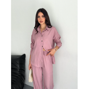 Kadın Gömlek Pantolon ikili Alt-Üst Takım - Toz Pembe