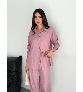 Kadın Gömlek Pantolon ikili Alt-Üst Takım - Toz Pembe