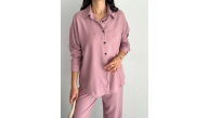 Kadın Gömlek Pantolon ikili Alt-Üst Takım - Toz Pembe Kadın Gömlek Pantolon ikili Alt-Üst Takım - Toz Pembe