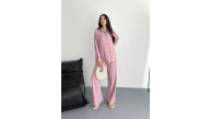 Kadın Gömlek Pantolon ikili Alt-Üst Takım - Toz Pembe Kadın Gömlek Pantolon ikili Alt-Üst Takım - Toz Pembe