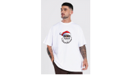 Yılbaşı Gözlüklü Noel Baba Baskılı Kısa Kollu Oversize Bisiklet Yaka T-shirt - Beyaz Yılbaşı Gözlüklü Noel Baba Baskılı Kısa Kollu Oversize Bisiklet Yaka T-shirt - Beyaz