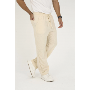 Erkek Jakar Kutu Desenli Baggy Eşofman Pantolon - Bej