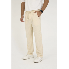 Erkek Jakar Kutu Desenli Baggy Eşofman Pantolon - Bej