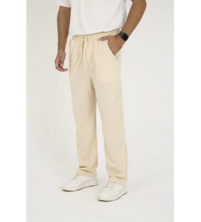 Erkek Jakar Kutu Desenli Baggy Eşofman Pantolon - Bej