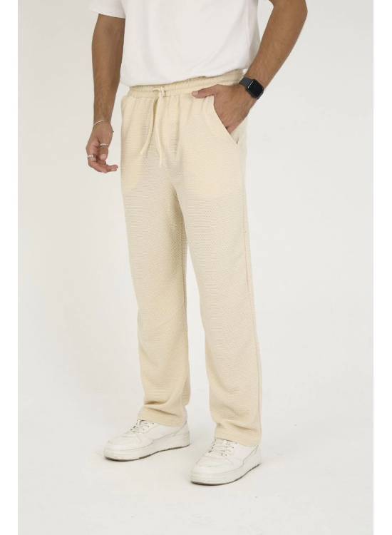 Erkek Jakar Kutu Desenli Baggy Eşofman Pantolon - Bej