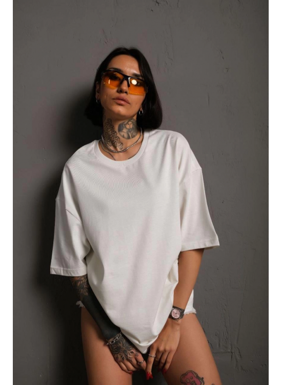 Kadın Tişört Yazlık Düz Kısa kol Penye T-shirt - Beyaz Kadın Tişört Yazlık Düz Kısa kol Penye T-shirt - Beyaz