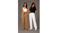 Kadın 2'li Bürümcük Kumaş Beli Lastikli Bağcıklı Bol Paça Pantolon - Beyaz/Vizon Kadın 2'li Bürümcük Kumaş Beli Lastikli Bağcıklı Bol Paça Pantolon - Beyaz/Vizon