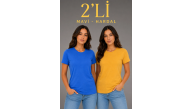 Kadın Basic Bisiklet Yaka Yazlık Slim fit T-Shirt - Mavi & Hardal Sarısı Kadın Basic Bisiklet Yaka Yazlık Slim fit T-Shirt - Mavi & Hardal Sarısı