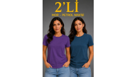 Kadın Basic Bisiklet Yaka Yazlık Slim fit T-Shirt - Mor & Petrol Mavisi Kadın Basic Bisiklet Yaka Yazlık Slim fit T-Shirt - Mor & Petrol Mavisi