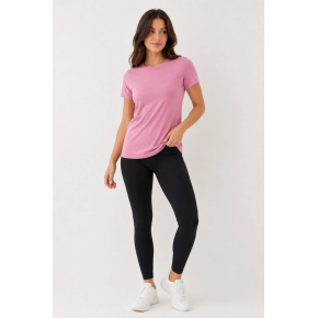 Kadın Basic Bisiklet Yaka Yazlık Slim fit T-Shirt - Pudra Pembe & Petrol Mavi