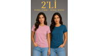 Kadın Basic Bisiklet Yaka Yazlık Slim fit T-Shirt - Pudra Pembe & Petrol Mavi Kadın Basic Bisiklet Yaka Yazlık Slim fit T-Shirt - Pudra Pembe & Petrol Mavi