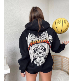 Kadın 2 İplik METALLICA Baskılı Kapüşonlu Hoodie Sweatshirt - Siyah