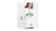 Kadın Oversize Kapüşonlu Cepli Ön Kol Baskılı 3 İplik Pamuklu Hoodie Sweatshirt - Beyaz