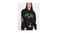 Kadın Oversize Kapüşonlu Cepli Ön Kol Baskılı 3 İplik Pamuklu Hoodie Sweatshirt - Siyah Kadın Oversize Kapüşonlu Cepli Ön Kol Baskılı 3 İplik Pamuklu Hoodie Sweatshirt - Siyah