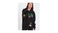 Kadın Oversize Kapüşonlu Cepli Ön Kol Baskılı 3 İplik Pamuklu Hoodie Sweatshirt - Siyah Kadın Oversize Kapüşonlu Cepli Ön Kol Baskılı 3 İplik Pamuklu Hoodie Sweatshirt - Siyah