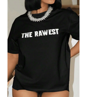 Kadın Baskılı T-Shirt Kısa Kol Bisiklet Yaka Oversize Rahat Kalıp Tişört - Siyah
