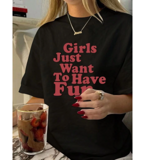 Kadın Baskılı Oversize Kısa kol T-shirt - Siyah