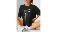 Kadın Tişört Baskılı Kısa kol Oversize T-shirt - Siyah Kadın Tişört Baskılı Kısa kol Oversize T-shirt - Siyah