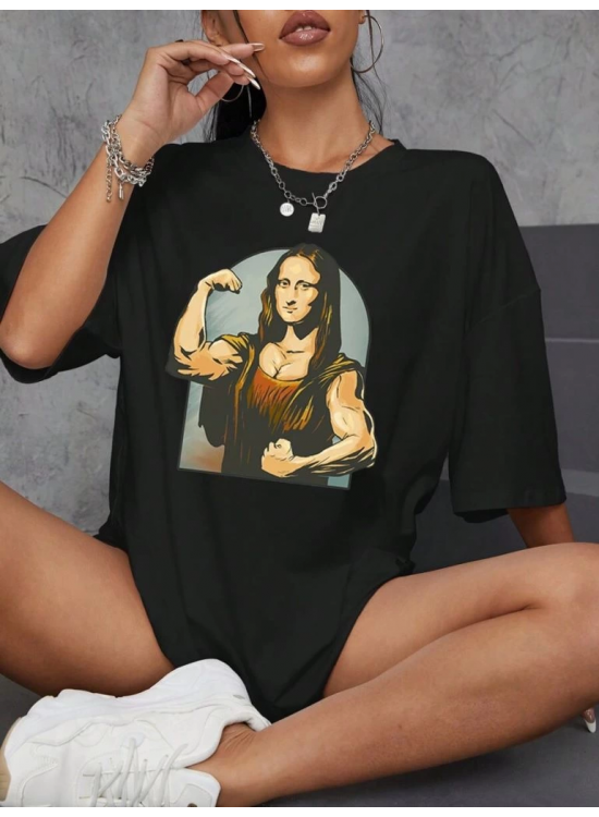Kadın Baskılı T-Shirt Kısa Kol Bisiklet Yaka Oversize Rahat Kalıp Tişört - Siyah Kadın Baskılı T-Shirt Kısa Kol Bisiklet Yaka Oversize Rahat Kalıp Tişört - Siyah