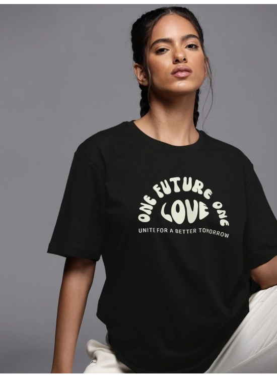 Kadın Baskılı T-Shirt Kısa Kol Bisiklet Yaka Oversize Rahat Kalıp Tişört - Siyah Kadın Baskılı T-Shirt Kısa Kol Bisiklet Yaka Oversize Rahat Kalıp Tişört - Siyah
