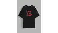 Kadın Baskılı Oversize Kısa kol T-shirt - Siyah Kadın Baskılı Oversize Kısa kol T-shirt - Siyah