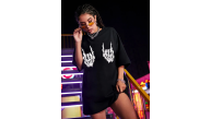 Kadın Baskılı T-Shirt Kısa Kol Bisiklet Yaka Oversize Rahat Kalıp Tişört - Siyah Kadın Baskılı T-Shirt Kısa Kol Bisiklet Yaka Oversize Rahat Kalıp Tişört - Siyah