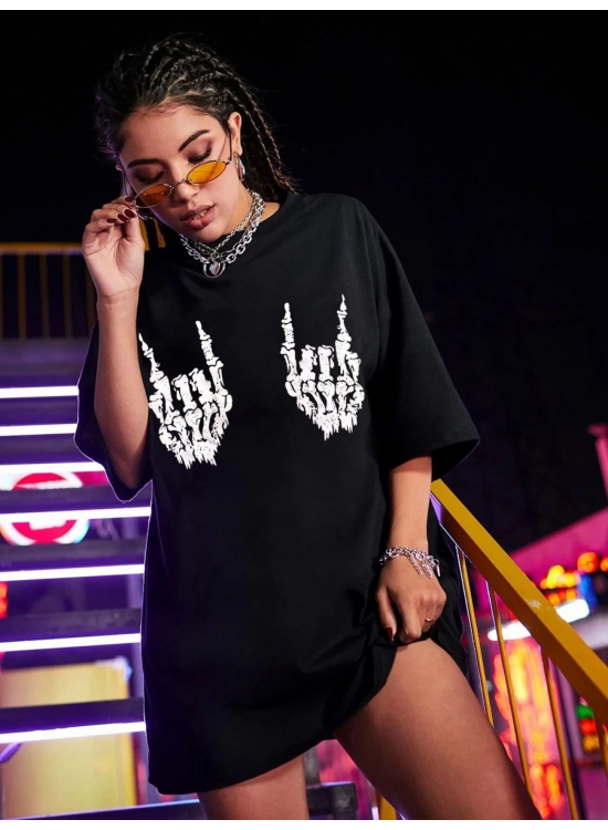 Kadın Baskılı T-Shirt Kısa Kol Bisiklet Yaka Oversize Rahat Kalıp Tişört - Siyah Kadın Baskılı T-Shirt Kısa Kol Bisiklet Yaka Oversize Rahat Kalıp Tişört - Siyah