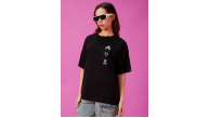 Kadın Kısa Kol Yazlık Tişört Bisiklet Yaka Baskılı Oversize T-Shirt - Siyah Kadın Kısa Kol Yazlık Tişört Bisiklet Yaka Baskılı Oversize T-Shirt - Siyah