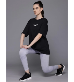 Kadın Baskılı T-Shirt Kısa Kol Bisiklet Yaka Oversize Rahat Kalıp Tişört - Siyah