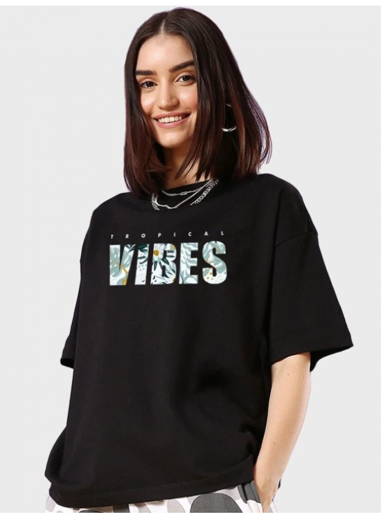 Kadın Kısa Kol Yazlık Tişört Bisiklet Yaka VIBES Baskılı T-Shirt - Siyah Kadın Kısa Kol Yazlık Tişört Bisiklet Yaka VIBES Baskılı T-Shirt - Siyah