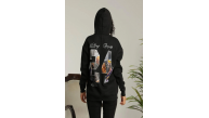 Kadın Oversize Kapüşonlu Cepli Baskılı 3 İplik Pamuklu Hoodie Sweatshirt - Siyah