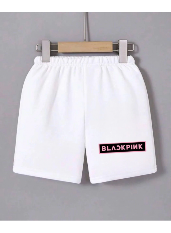 Kadın Beli Lastikli Baskılı Mini Şort - Beyaz