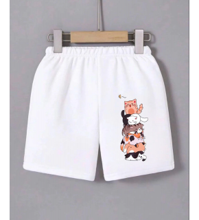 Kadın Beli Lastikli Baskılı Mini Şort - Beyaz