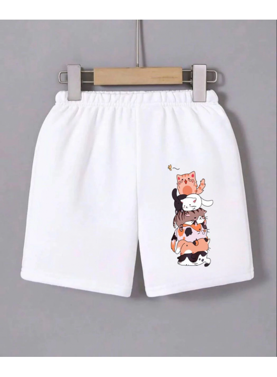 Kadın Beli Lastikli Baskılı Mini Şort - Beyaz Kadın Beli Lastikli Baskılı Mini Şort - Beyaz