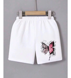 Kadın Beli Lastikli Baskılı Mini Şort - Beyaz