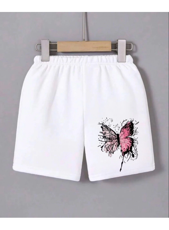 Kadın Beli Lastikli Baskılı Mini Şort - Beyaz